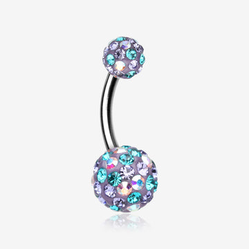 Retro Motley Multi-Gem Sparkle Belly Button Ring-Teal/Tanzanite/Aurora Borealis